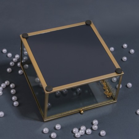 Organizer for storage "Mountains", with a lid, glass, with a mirror -bottom, 1 section, 15 × 15 × 8.5 cm, the color is transparent/copper-11