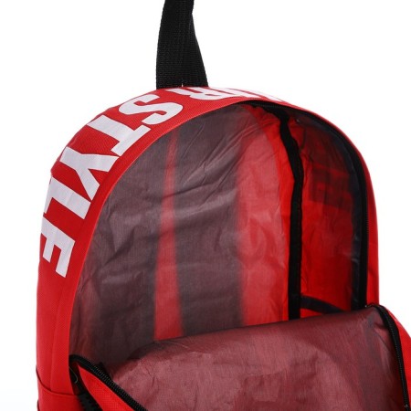 A backpack with a zipper, an outer pocket, 2 side pockets, red color-5