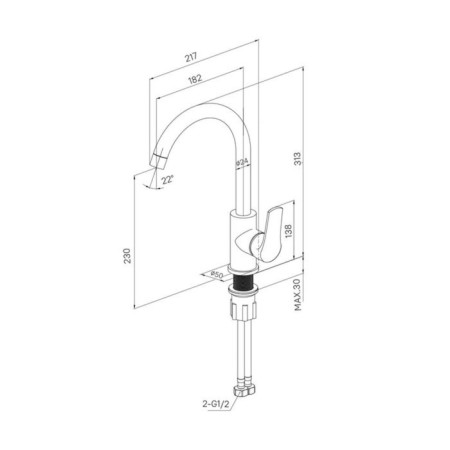 MILARDO MILARDO M01WTJ05 kitchen mixer, pour 182 mm, white matte-3