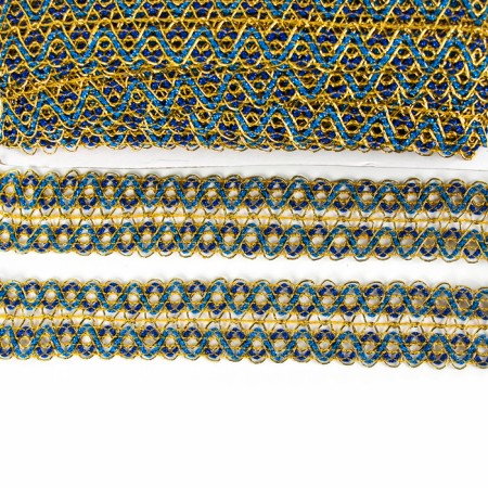 Sigzag braid, width 3.5 cm, in a roll 25 m., Blue-blue-gold-2