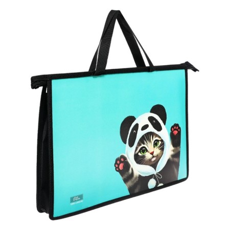Folder with A4 handles, 335 x 235 x 55 mm, plastic, handle, calligrata "cat panda"-1