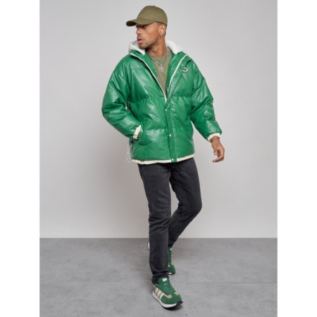 Eco -leather jacket men, size 50, green color-9