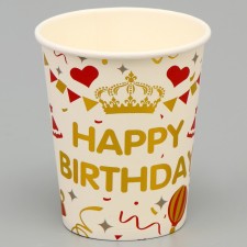Paper glasses “Happy birthday!”, 6 pcs, white color