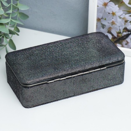 Casket to the leatherette for jewelry "Small squares. Black silver" 6x9.8x18.5 cm-3