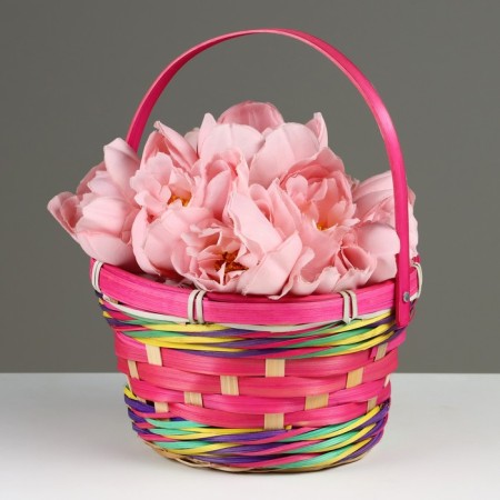 Wicker basket, d18 x 11 x 24 cm, pink, bamboo-1