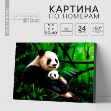 Picture on numbers on canvas with a subframe of Panda. Mom and baby 