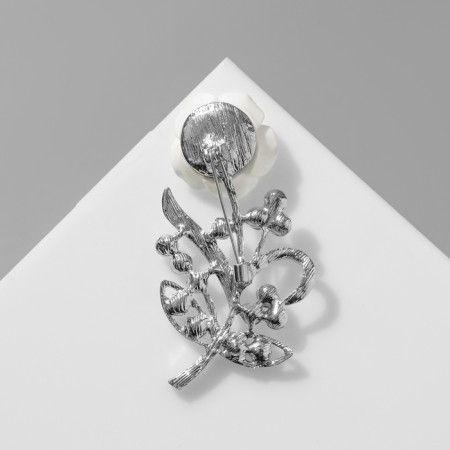 Brooch "March 8", Rose is tender, white color in silver-2
