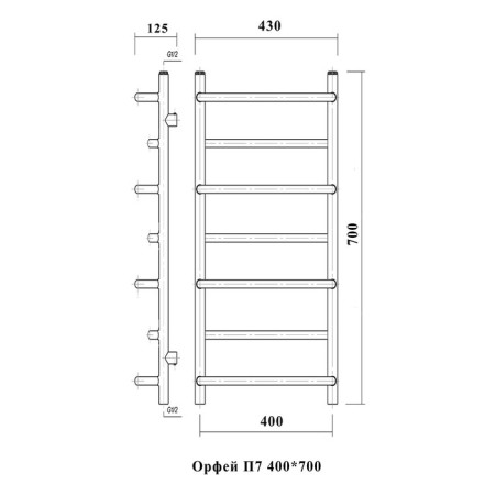 Water heated towel rail Domoterm "Orpheus", P7, 7 crossbars, 400 x 700 mm, chrome-2