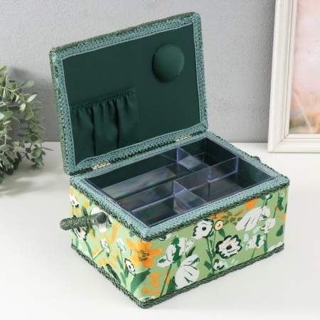 Casket for needlework "Summer flowers on green" 19x26x14.5 cm-2