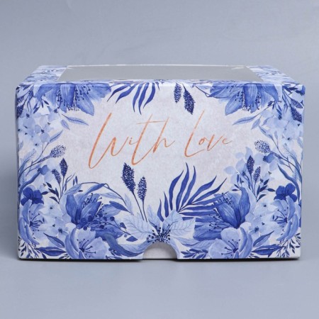 Capcake box, confectionery packaging with a window, 4 cells "Blue Flowers", 16 x 16 x 10 cm-2