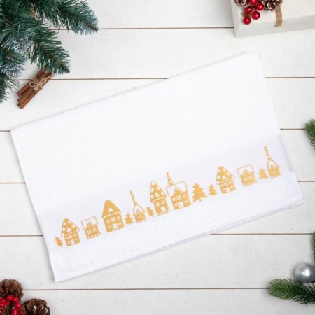 Terry towel "New Year: houses" 50x90 cm, 100% cotton, 360g/m2