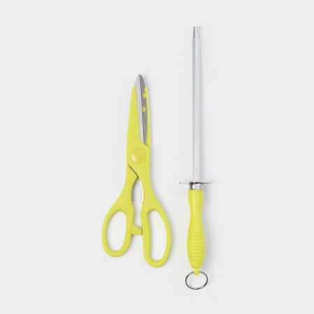 A set of kitchen knives on a stand, 8 knives, knife, scissors, green color-5