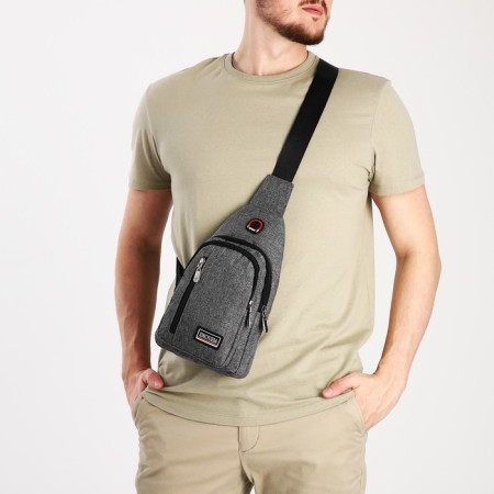 Male sling bag from textiles, gray color-8