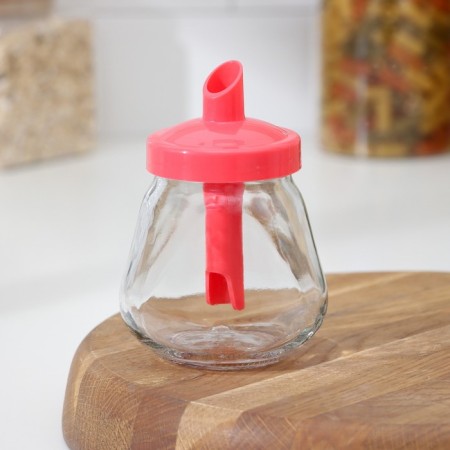 Sugar, glass, 260 ml, with a plastic dispenser