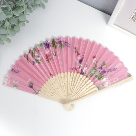Fan bamboo, textiles h = 21 cm "flowers" with a cover, pink-1