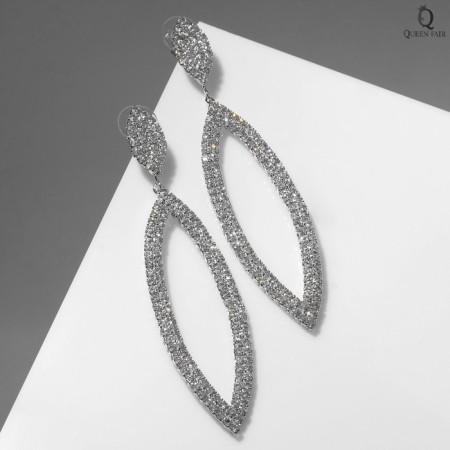 Hanging earrings with “charm” rhinestones, white color in silver, 8.3cm-1