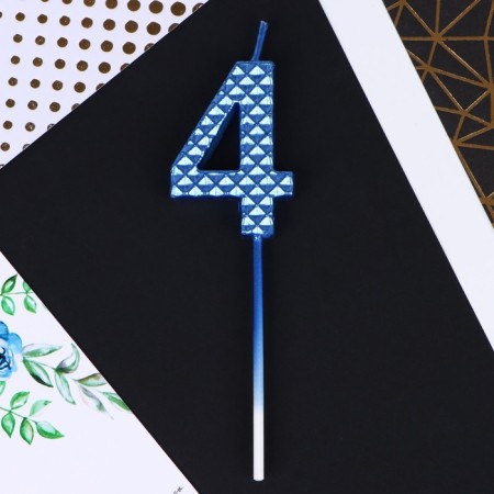 Candle for the cake, number "4", blue, 4 x 13 cm.-3