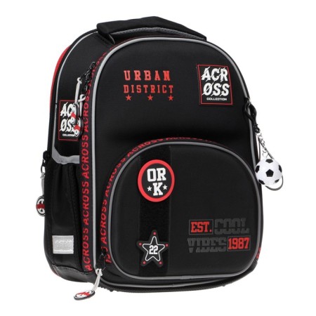 Frame backpack 37 x 28 x 12 cm, Across 194, filling: bag, pencil case, dark gray/red ACR22-194-5-1