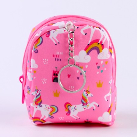 Keychain "backpack with unicorns", 10 cm, pink color-2