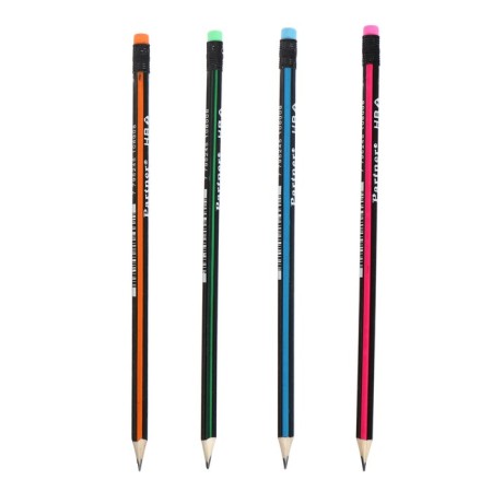 Pencil of black -scores "strips" hardness of HB, with an eraser, triangular, sharpened, in a tube, mix-4