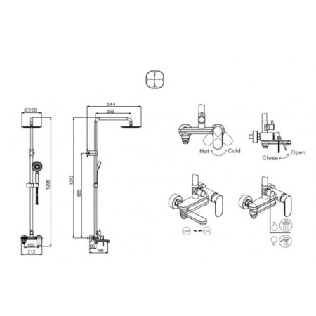 Bravat Opal R shower column with a bath mixer, swing pour (upper shower of round shape)-4