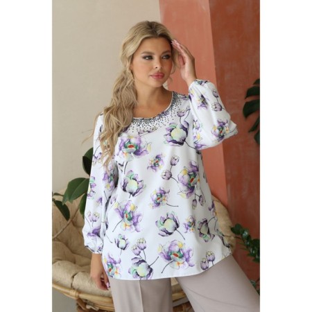 Female blouse, size 54, white, purple color