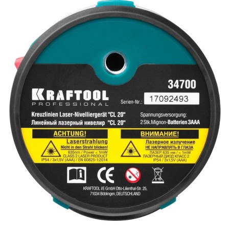 Laser Laser Kraftool Cl 20 34700-2, linear, super-tedded, 20 m, ± 0.2 mm/m, ± 4 °, IP54 391750-7