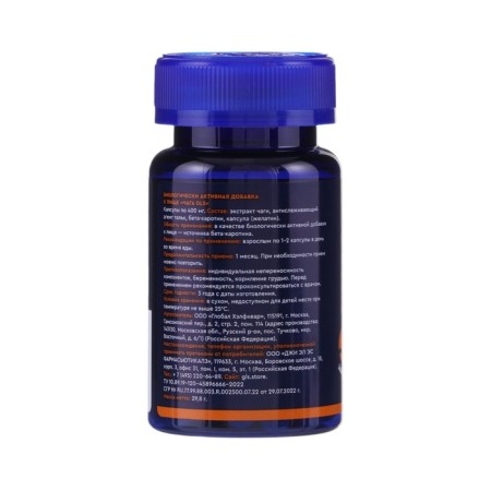 Chaga 600 mg GLS for the gastrointestinal tract, 60 capsules of 400 mg-2