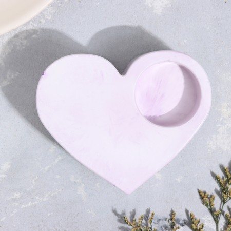 The candlestick "Heart is large. Marble" from gypsum, 10.5x9x4.5cm, marble with purple strips-2