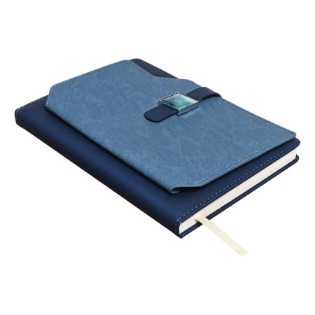 Organizer on the rings of A6+, 80 sheets, leatherette, with a stream, a line, with a handle, in a gift box, blue-3