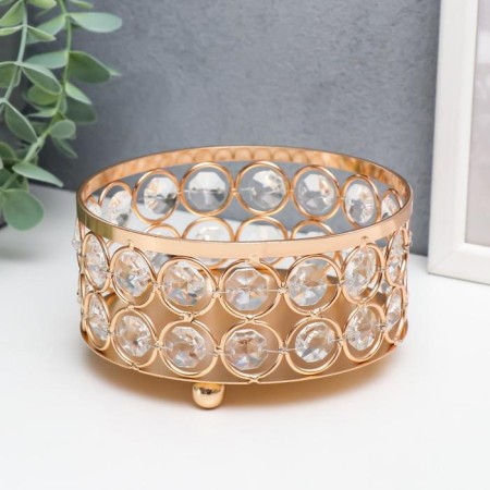 Summary Metal for 1 candle "Crystals" Circle Gold 6.5x12x12 cm