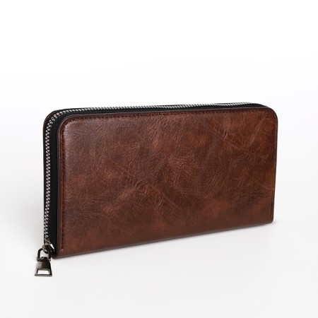 Male purse with lightning, department for bills, for cards, for coins, brown color