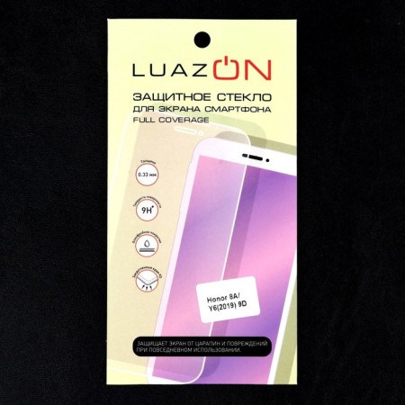 Protective glass 9D Luazon for Honor 8a/Y6 (2019), full glue, 0.33 mm, 9n, black-6
