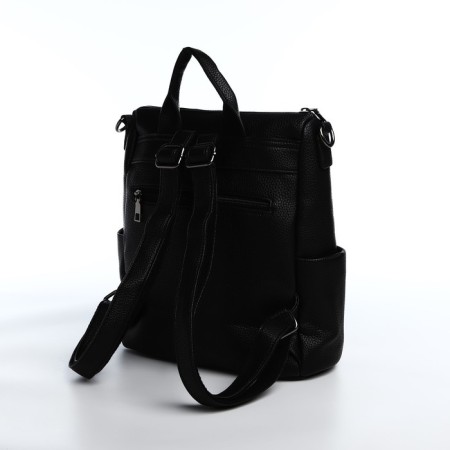Women's backpack made of artificial leather with lightning, 4 pockets, black color-4