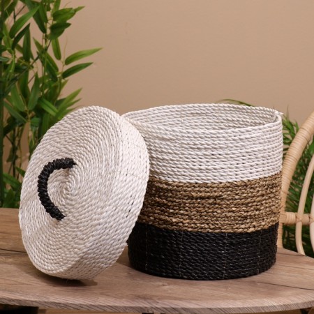 Wicker basket with a lid 27x27x35 cm-4