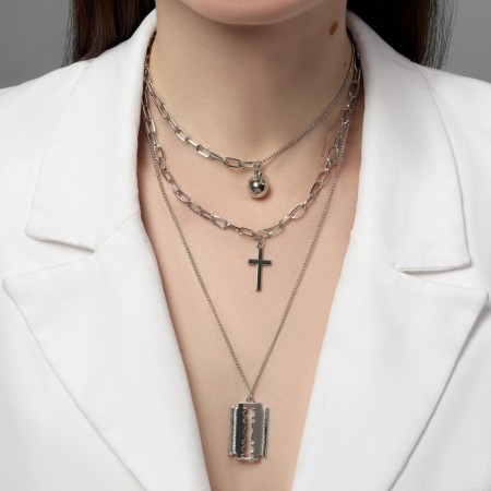 Piece "chain" razor, cross, bead, color silver, 50 cm-2