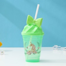 A plastic glass with a tube and a lid of the unicorn, 400 ml, the color of mix