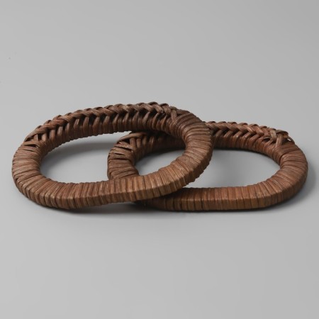 Handles for bags are wooden, wicker, d = 9.8 × 5.9 / 13.5 × 9.5 cm, 2 pcs, brown color-1