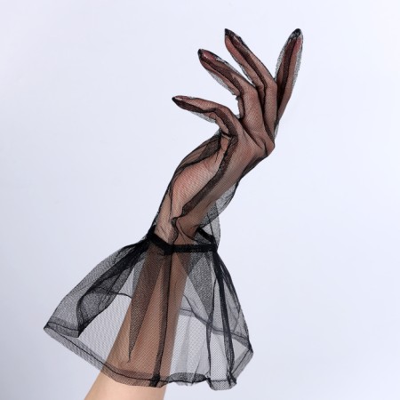 Carnival accessory- transparent gloves with a long skirt, black color-2