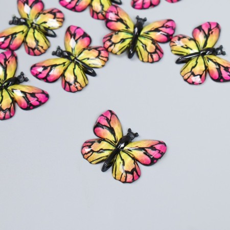 Decor for creativity plastic "Butterfly, yellow-pink wings" 2.5x3.2 cm