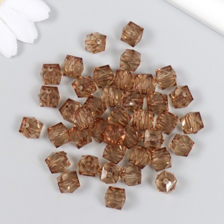 Plastic beads "Crystal polyhedron. Pale brown" transparent set of 20 g 1x1x1 cm-2
