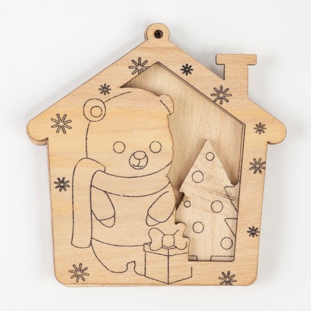 DIY Christmas tree pendant from wood for the New Year "Bear", New Year's set for creativity-4