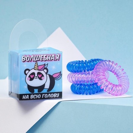 Hair gum springs "Pandacorn" 4 pcs, diam 3.5 cm