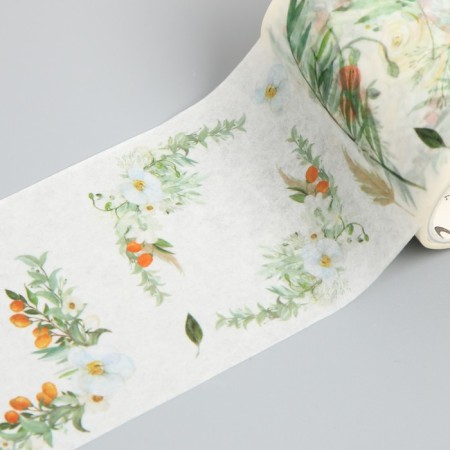 Adhesive tape paper "White-orange flowers" width 5.4 cm winding 3 m 5.4x3.8x3.8 cm-2