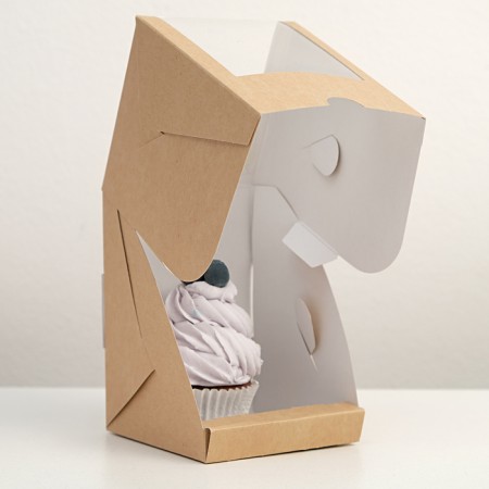 Packaging for one cupcake with a window, craft, 12.5 x 9.5 x 9.5 cm-1