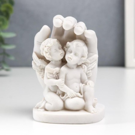 Polystone souvenir "Snow -white angels leaned against the palm" 8.7x6x6 cm