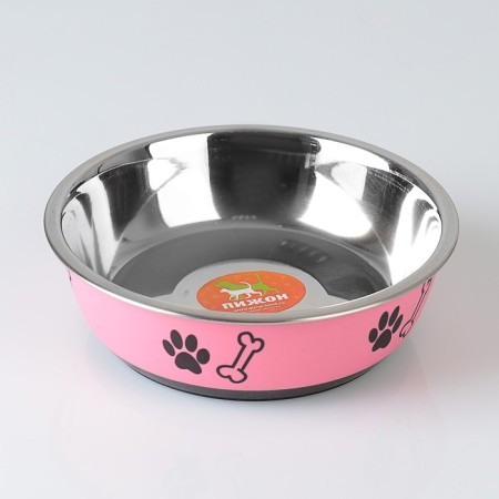The bowl is round with a non -slip base and print, 450 ml, pink-1