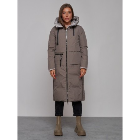 Coat insulated two -sided female, size 48, brown color-5