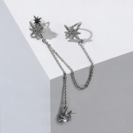 Earring "Kaff" Northern Star with a chain, white color in silver-1