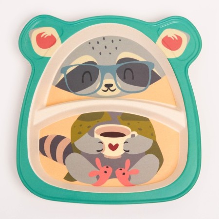 A set of children's bamboo dishes "Raccoon", plate, bowl, glass, devices, 5 items-2